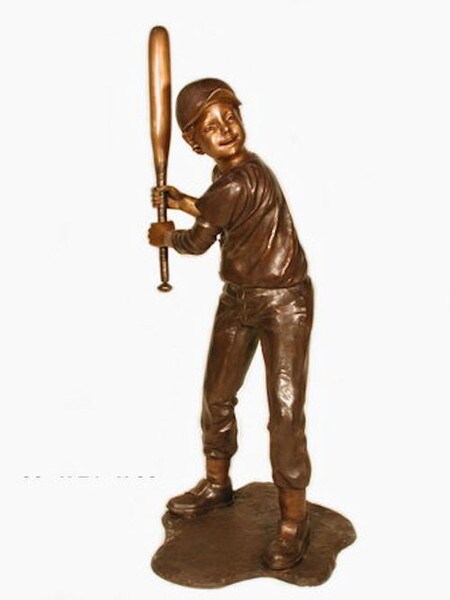Boy Baseball Player Batter Bronze Statue Life Size Sculpture Wax lost